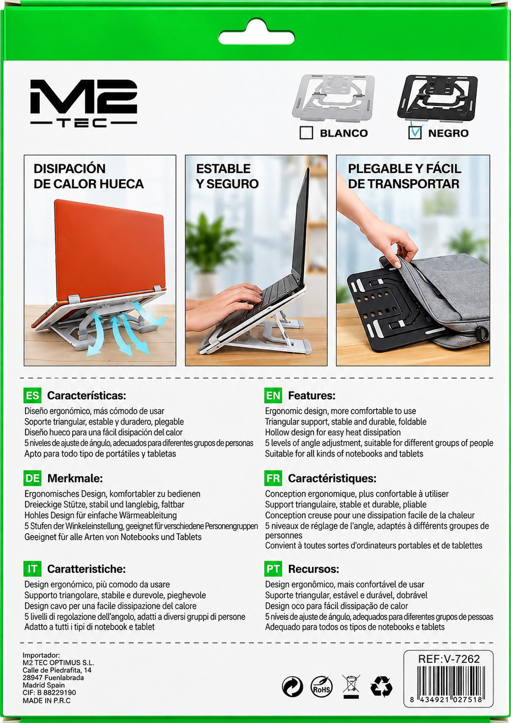 Soporte para Portátil y Tablet | Plegable con 5 Alturas Ajustables | Diseño Ergonómico y Ventilado