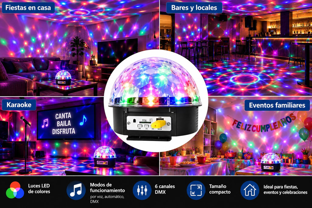 Bola de Luces LED Disco Multicolor | Control por Sonido y DMX | Efecto Fiesta