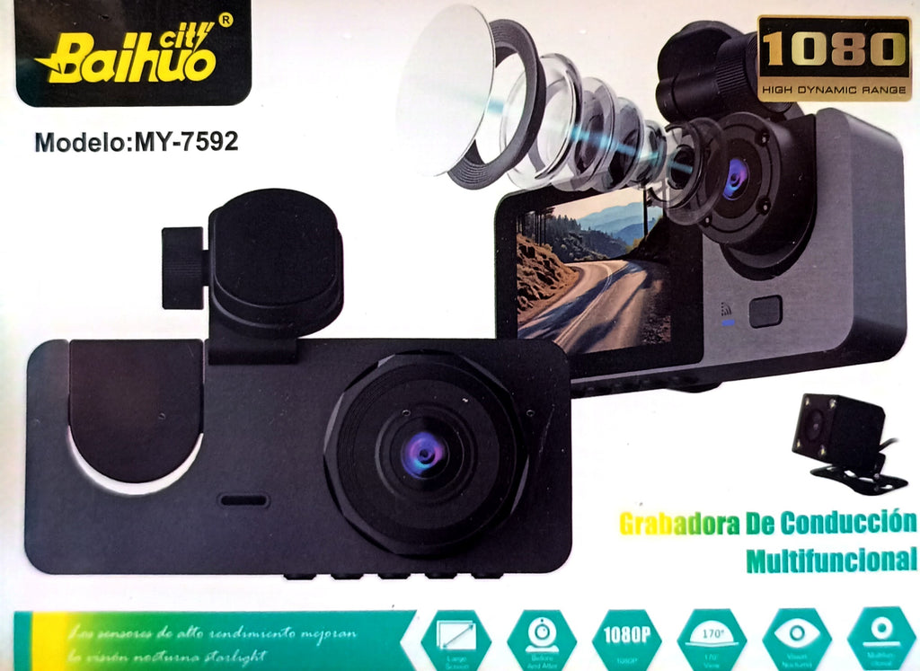 Cámara Dash Cam para Coche 1080P con Visión Nocturna, Gran Angular 170° y Cámara Trasera