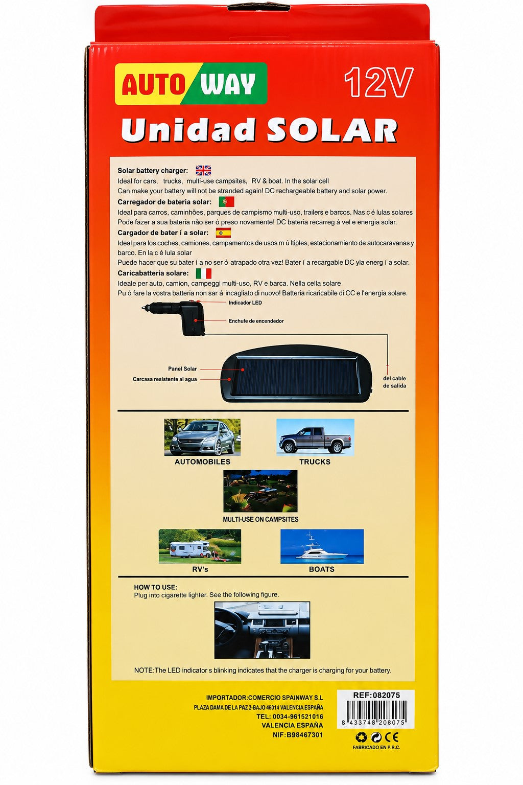 Cargador Solar de Batería 12V para Coche | Panel Solar con Conector de Mechero | AUTO WAY