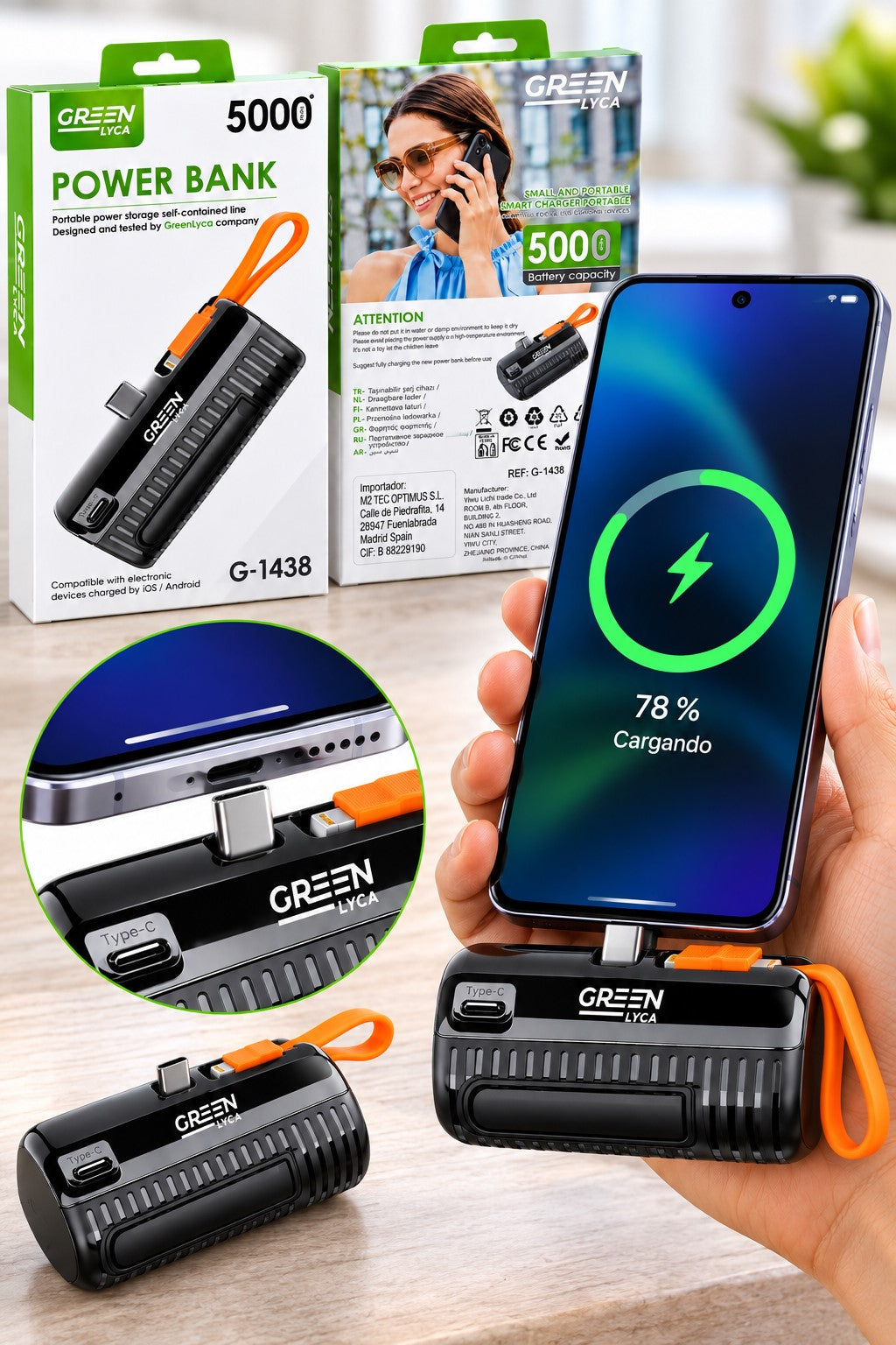 Power Bank 5000mAh | USB-C + Lightning Integrados | G-1438