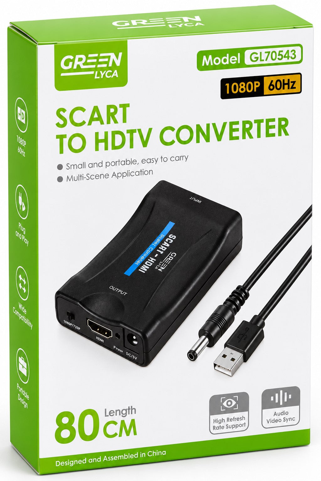 Convertidor | Conversor Euroconector SCART a HDMI GREEN LYCA GL70543 | Full HD 1080p 60Hz | Alimentación USB