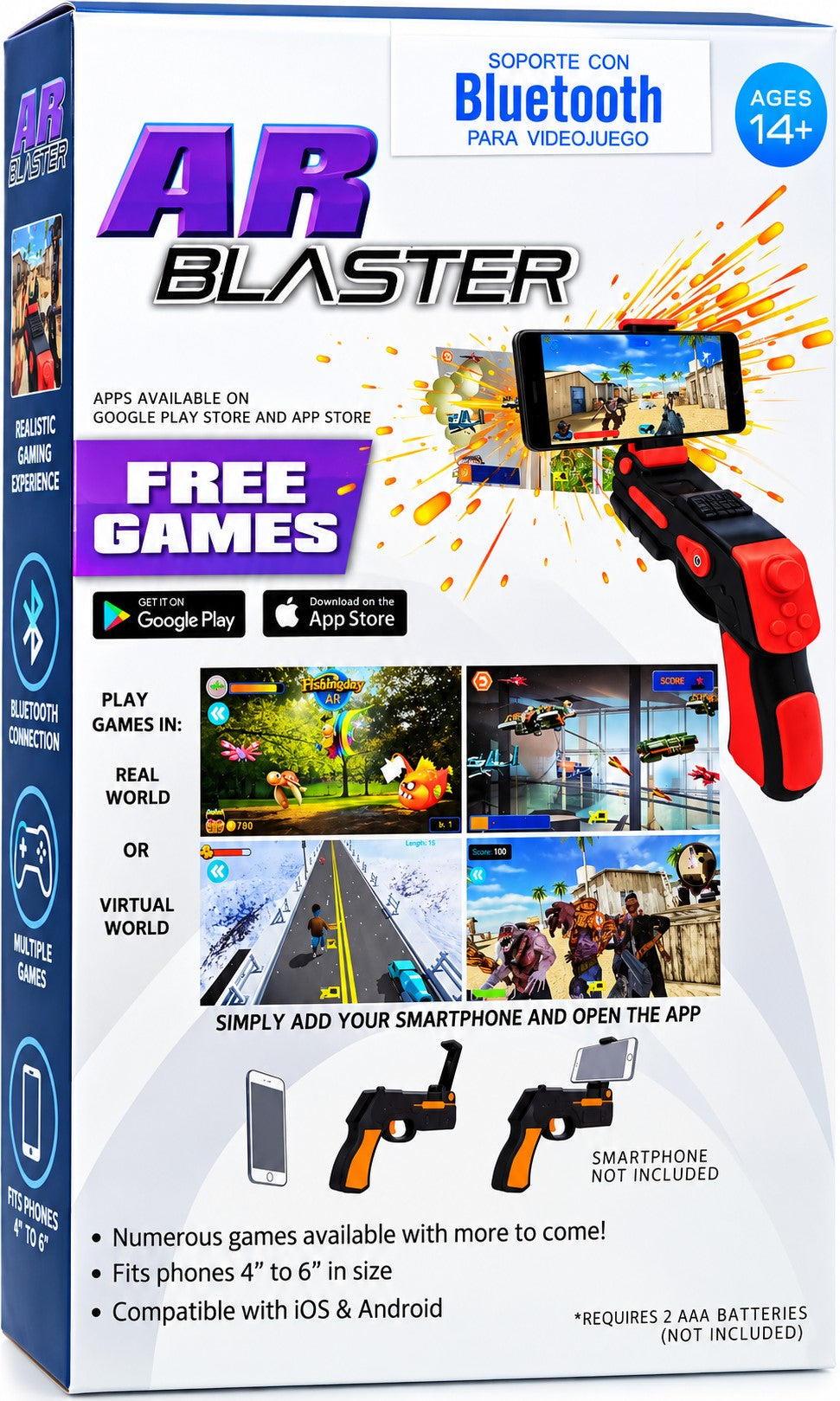 AR Blaster Pistola de Realidad Aumentada Bluetooth | Videojuegos para Móvil Android e iOS | Soporte Smartphone 4-6”