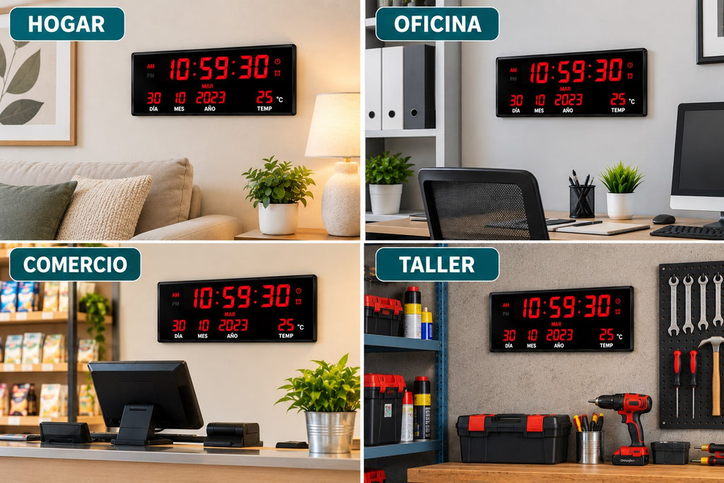 Reloj de Pared Digital LED 36 cm | Calendario, Temperatura y Alarma | Números Rojos