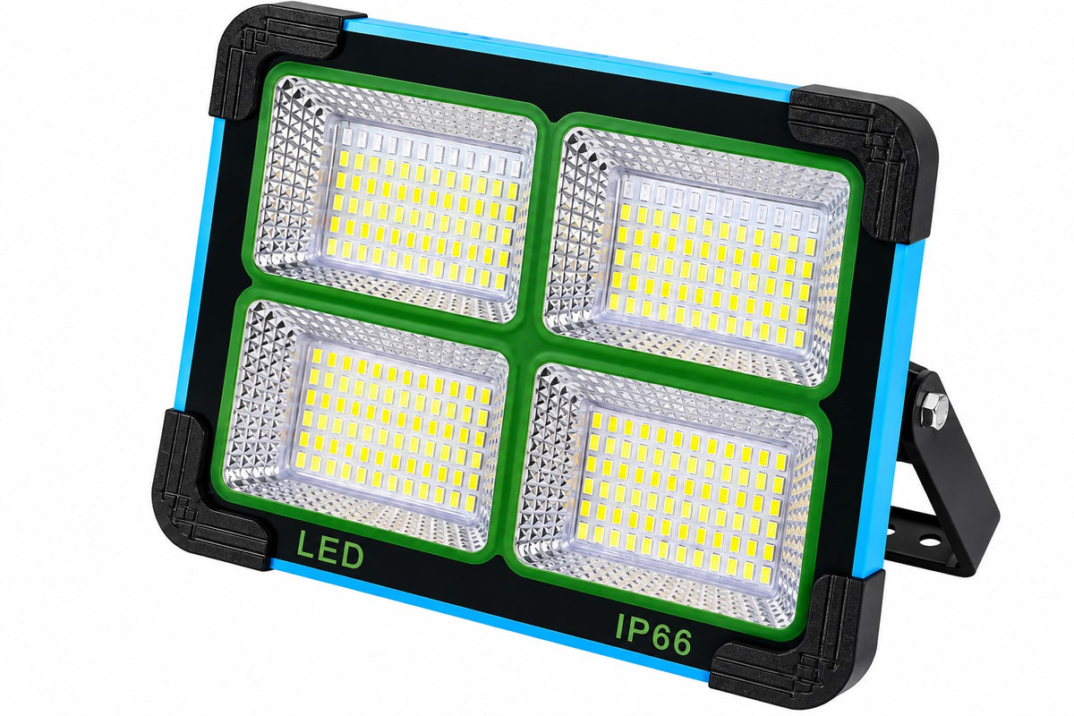 Foco Solar LED Portátil 100W | 4 Paneles LED | IP66 | Batería Recargable