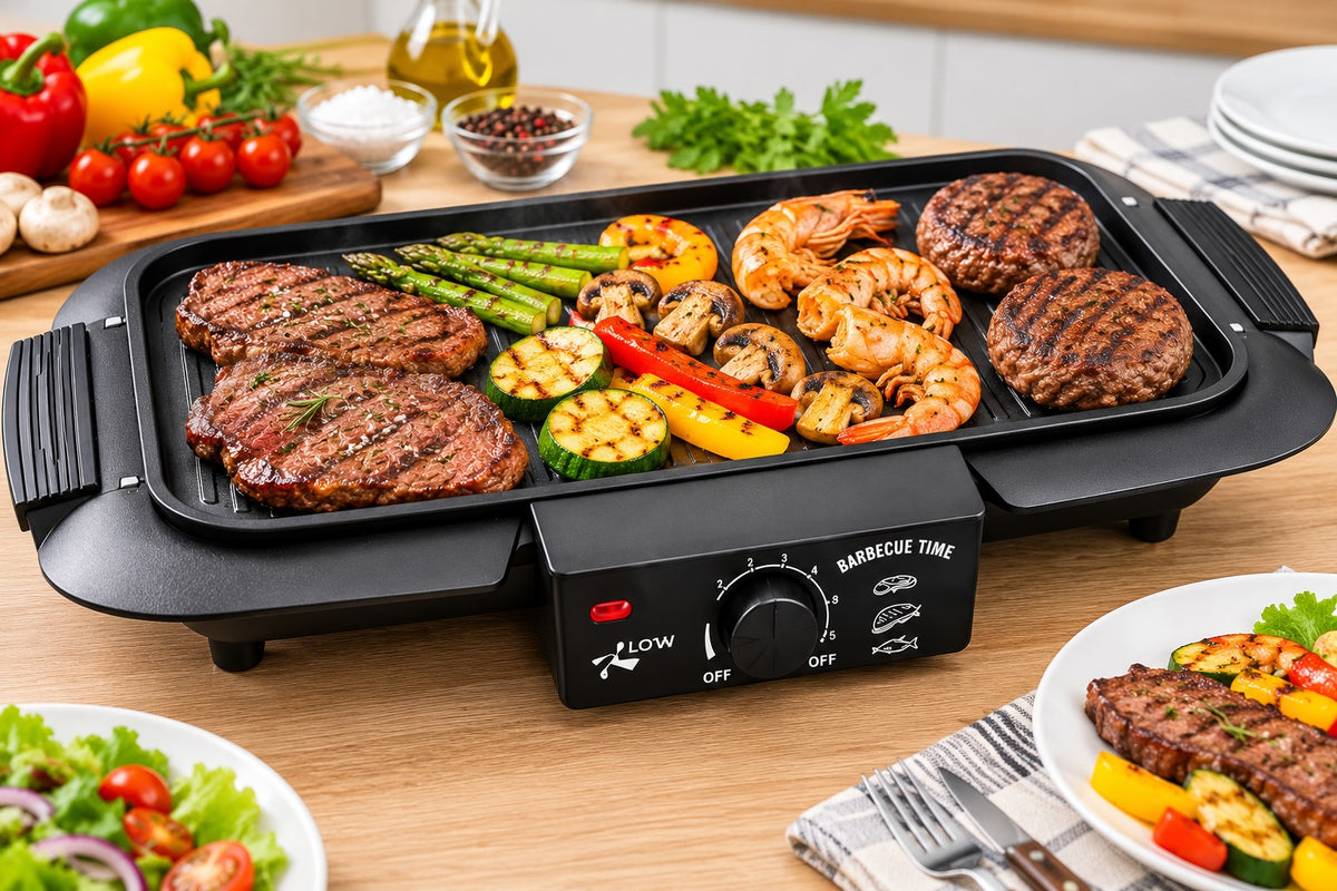 Plancha Eléctrica 2000W | Superficie Antiadherente 50 × 35,5 cm | Temperatura Regulable