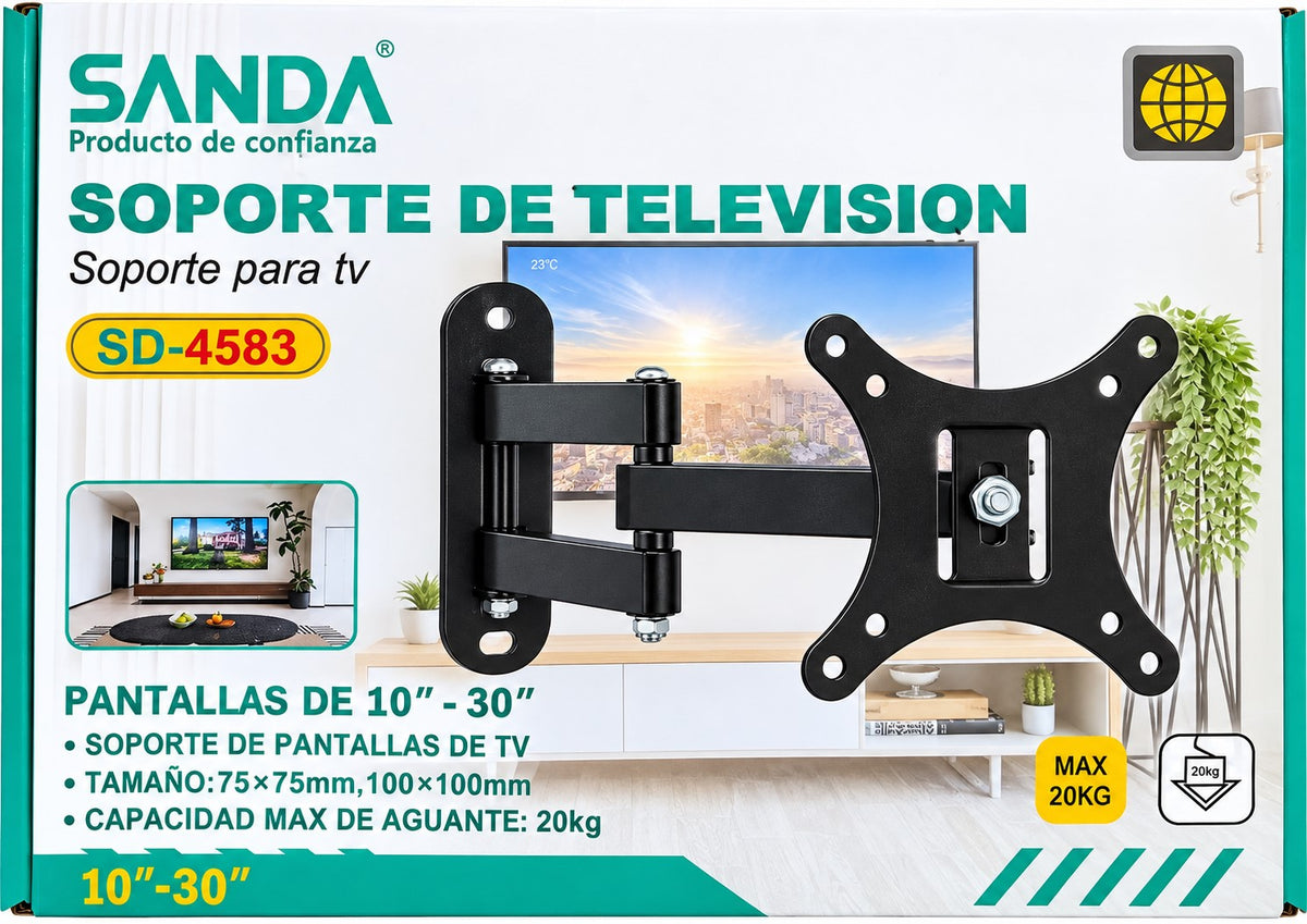 Soporte TV Articulado de 10" a 30" | Giratorio e Inclinable | VESA 75x75 y 100x100 | Hasta 20 kg