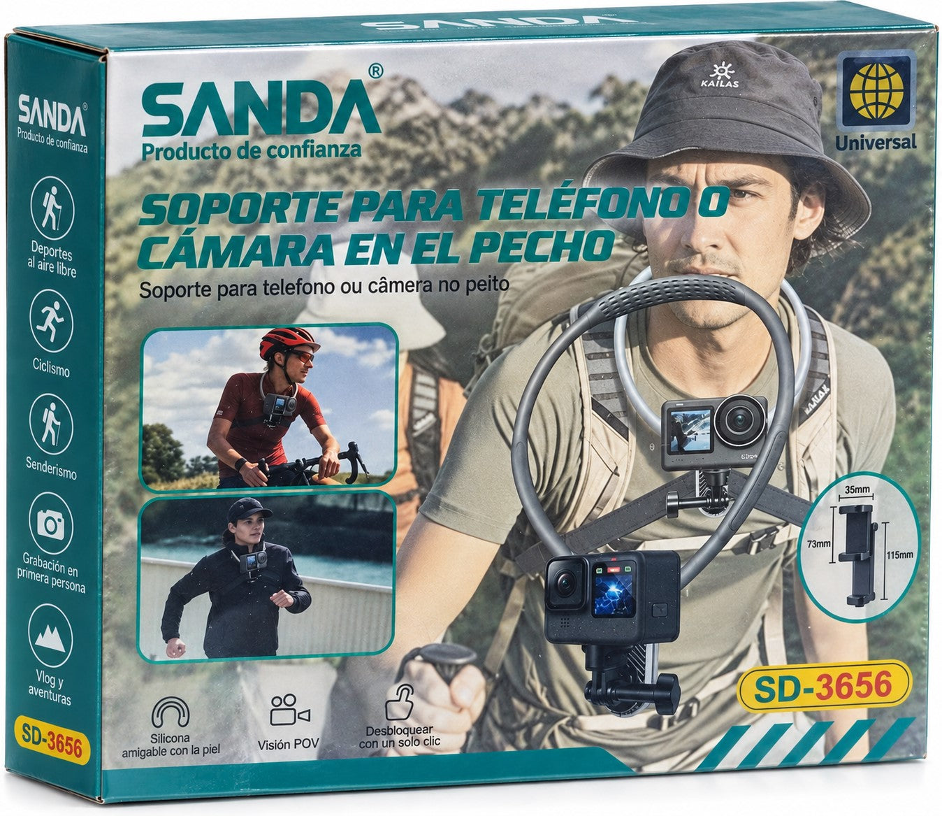 Arnés de Pecho para Móvil y Cámara Deportiva Universal con Soporte Ajustable