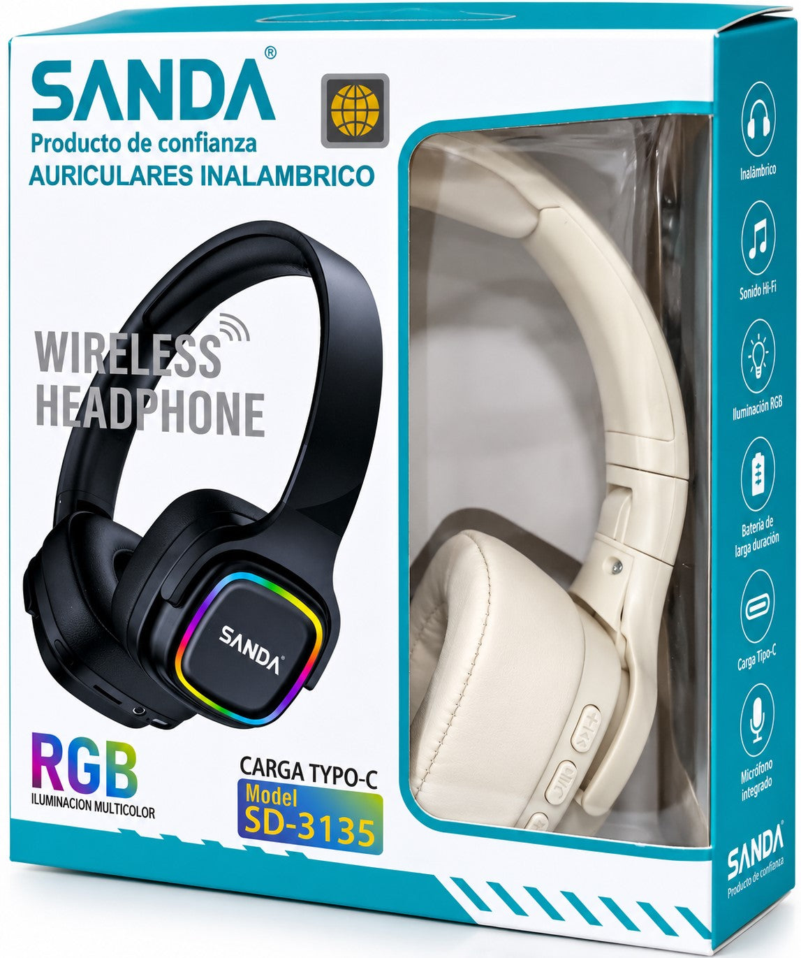 Auriculares Inalámbricos Bluetooth 5.3 | 40 Horas, RGB, FM y TF