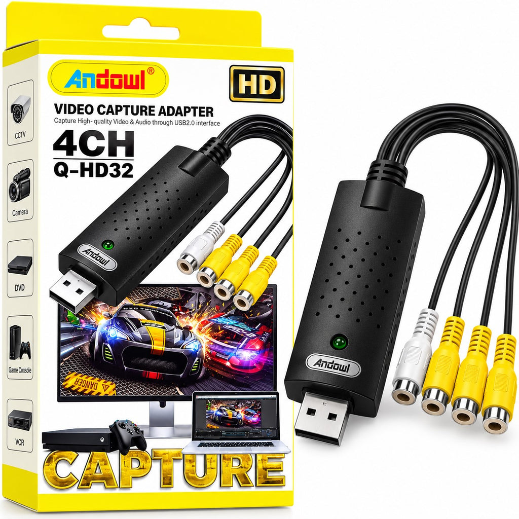 Capturadora de Video USB 2.0 | 4 Canales RCA | Digitalizacion y Grabacion en PC