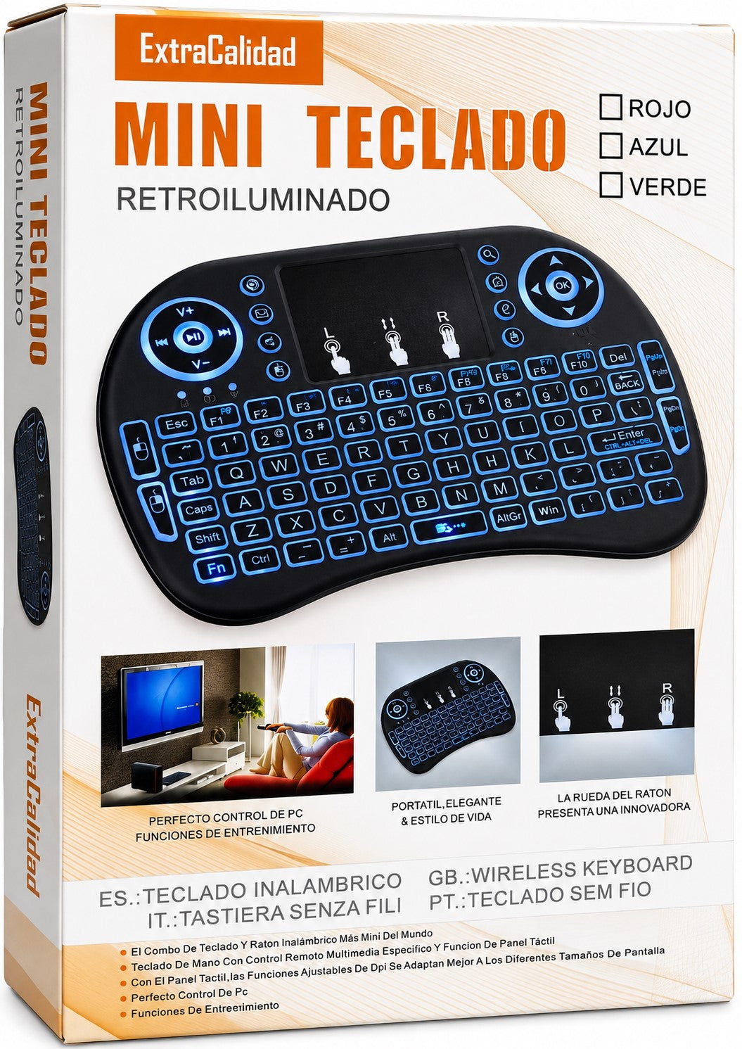 Mini Teclado Inalámbrico Retroiluminado con Touchpad y Control Multimedia
