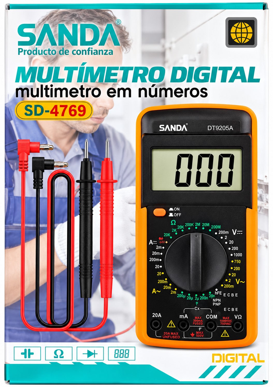Multímetro Digital | Pantalla LCD, 20A | Pilas Incluidas