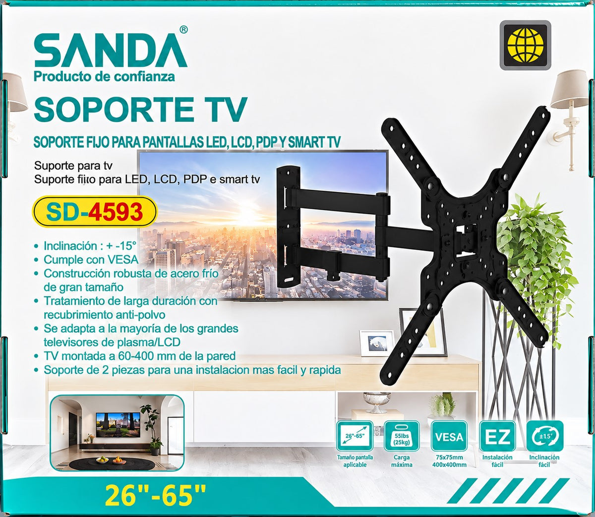 Soporte TV Articulado de 26" a 50" | Brazo Extensible hasta 40 cm | VESA 400×400 y 25 kg