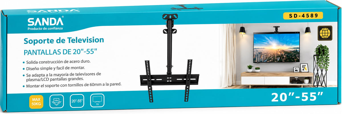 Soporte de Techo para TV de 20 a 55 Pulgadas | Inclinable -15° | Hasta 40 kg