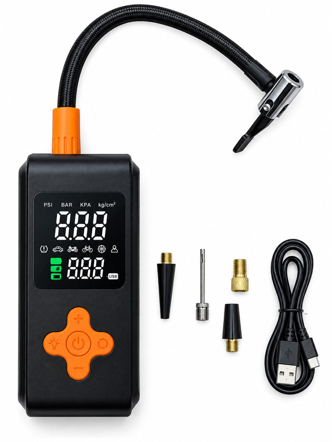 Compresor de Aire Portátil Recargable 150 PSI 80W | Inflador Digital USB-C con Parada Automática y Linterna