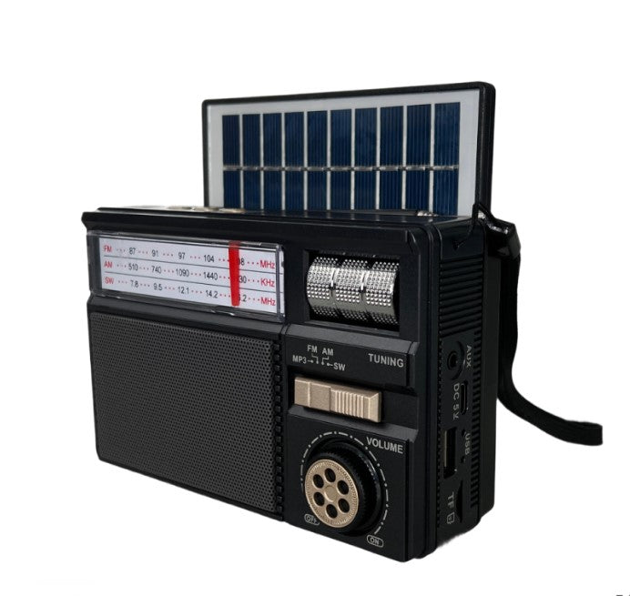Radio Portátil Bluetooth Multibanda AM/FM/Onda Corta con USB, TF y Panel Solar