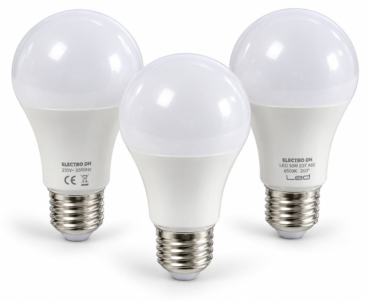 Pack 3 Bombillas LED E27 10W 6500K 850 lm A60 | Luz Día