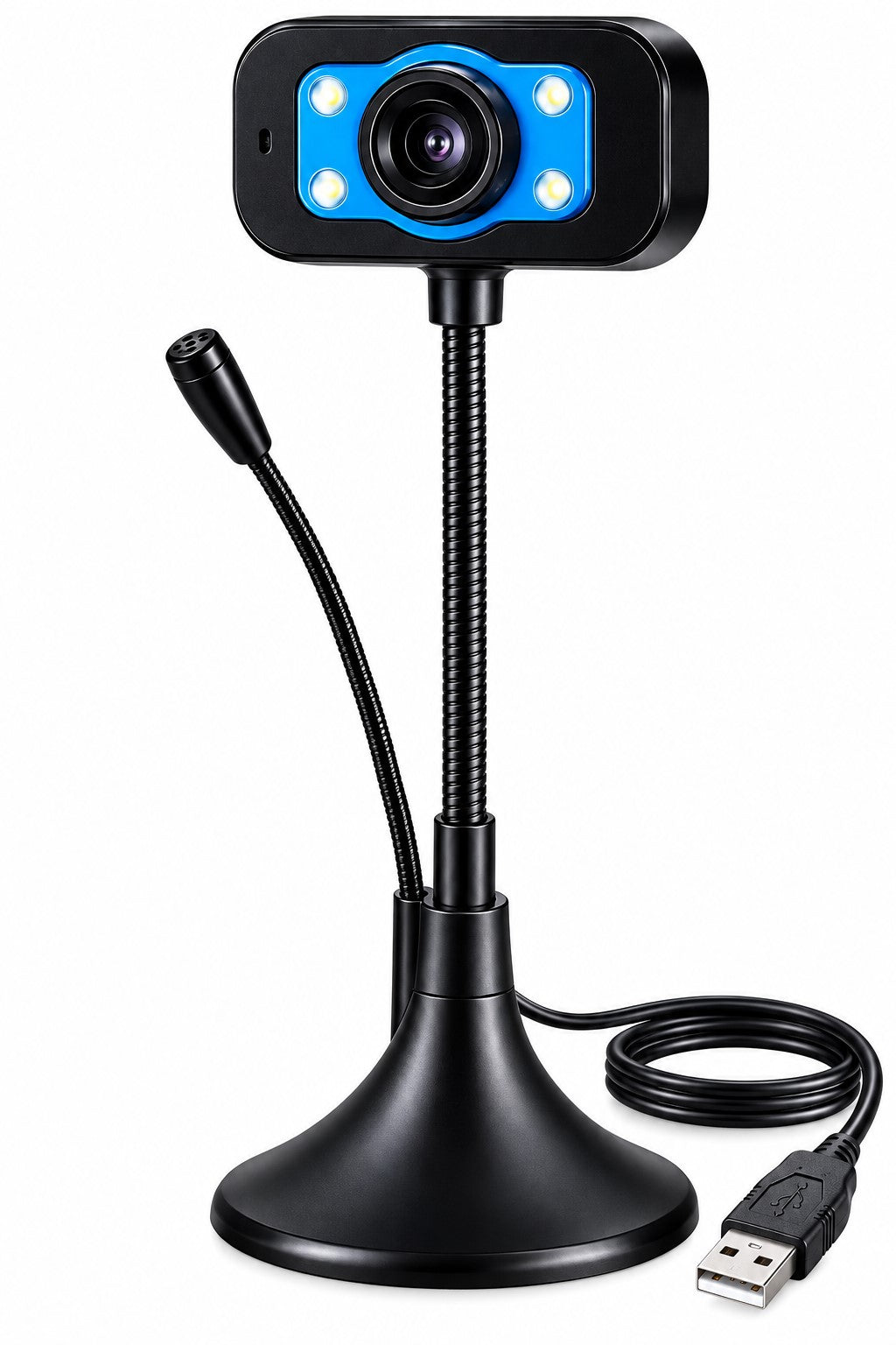 Webcam USB 480P 1MP | Cámara Web con Micrófono, Soporte Flexible 360° y Plug &amp; Play