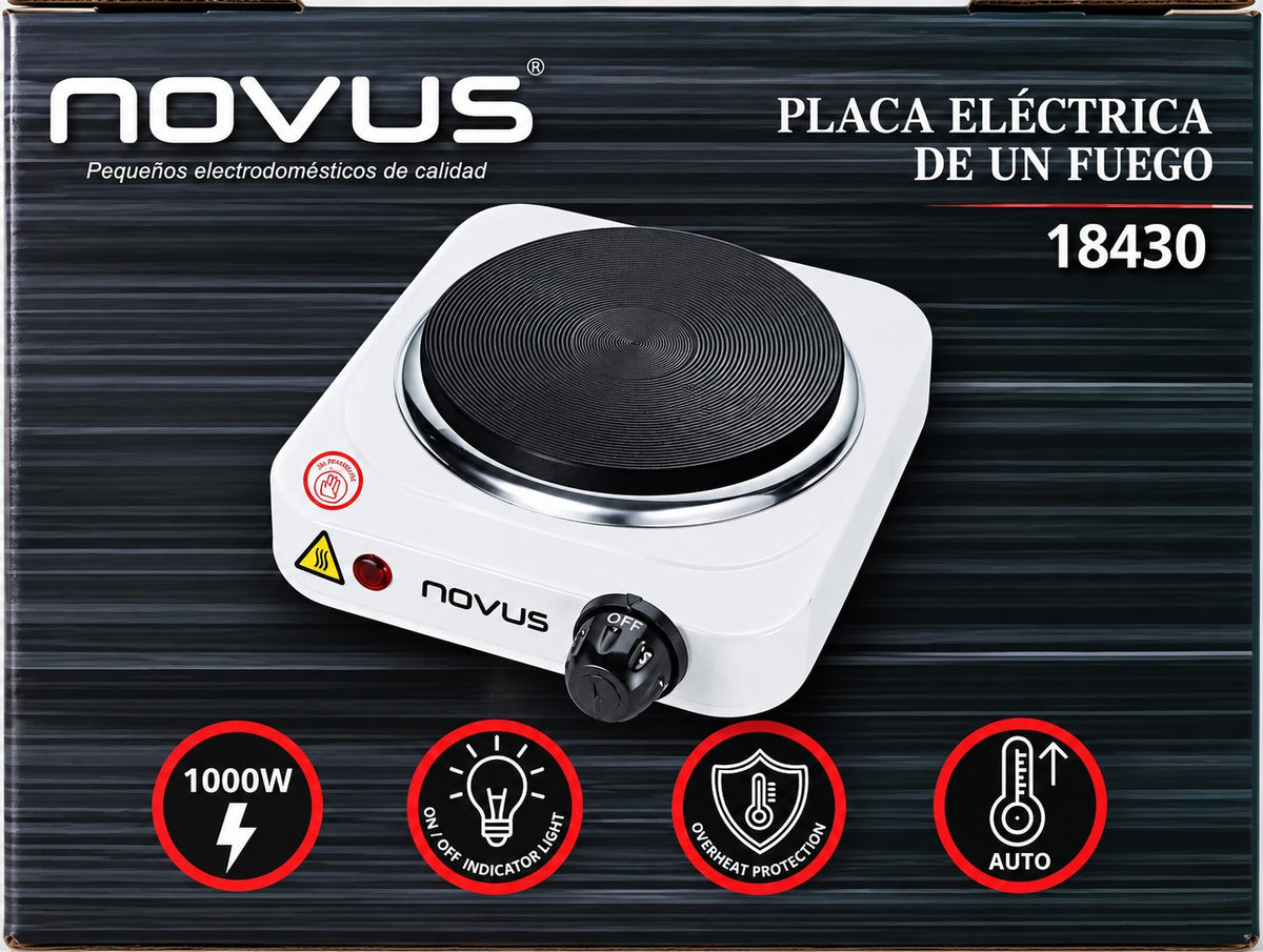 Placa Eléctrica  Hornillo 1000W | 1 Fuego Ø145 mm | Termostato Regulable y Protección