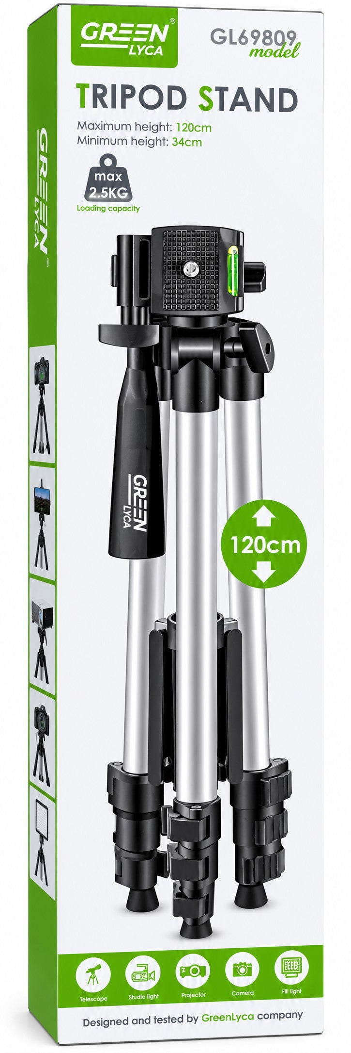 Trípode Universal Green Lyca 120 cm | Extensible y Plegable | Rosca 1/4" | GL69809