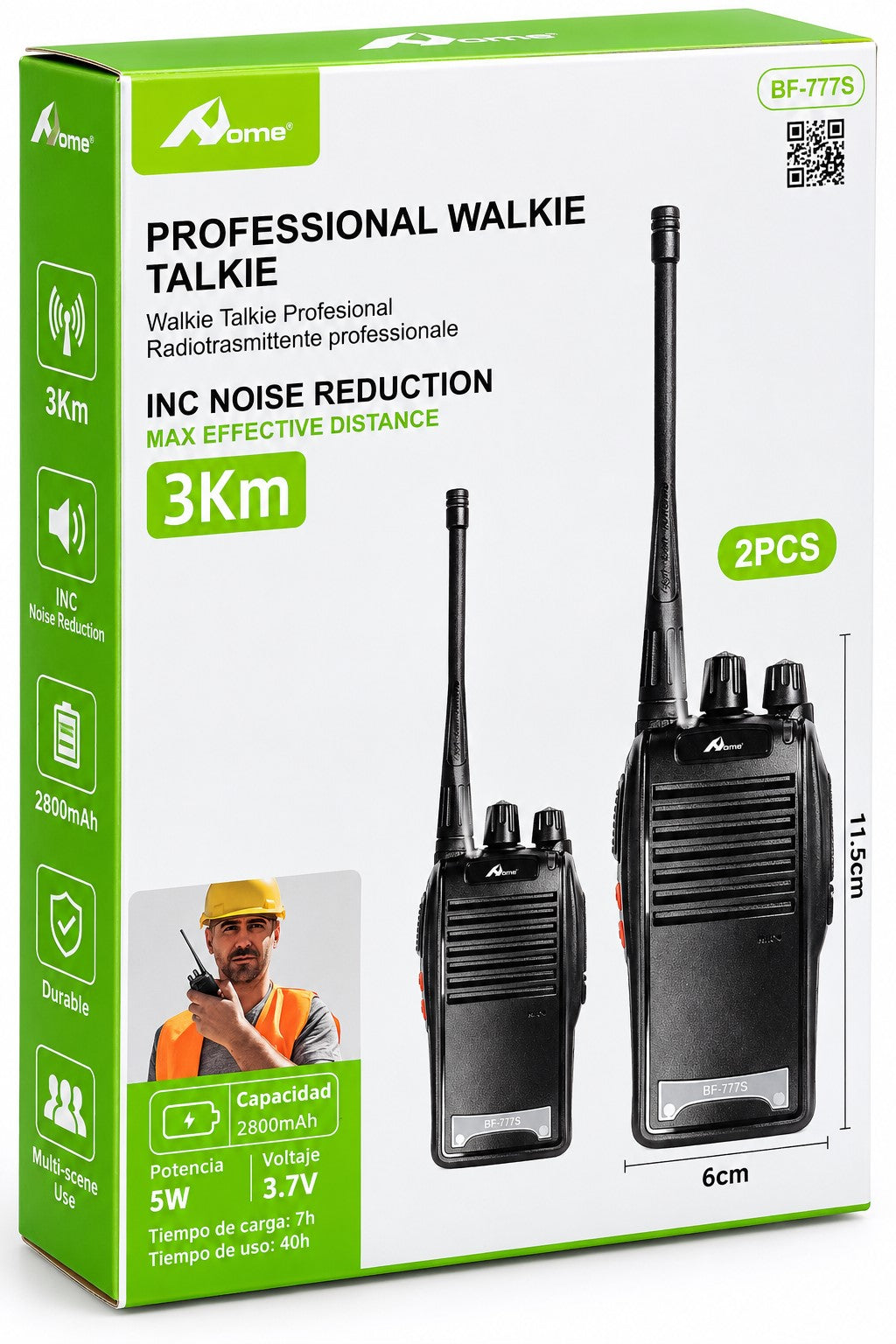 Walkie Talkie Aome BF-777S Pack 2 | UHF 400-470 MHz | 5W | 2800 mAh | 2 bases de carga