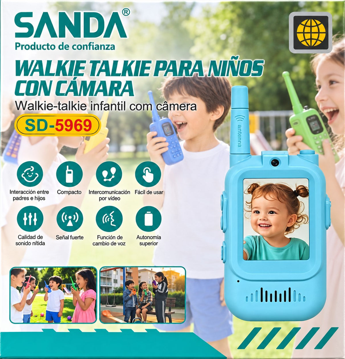 Walkie Talkie Infantil 2 Unidades con Cámara | Pantalla 2” | Videocomunicación | Recargable USB-C