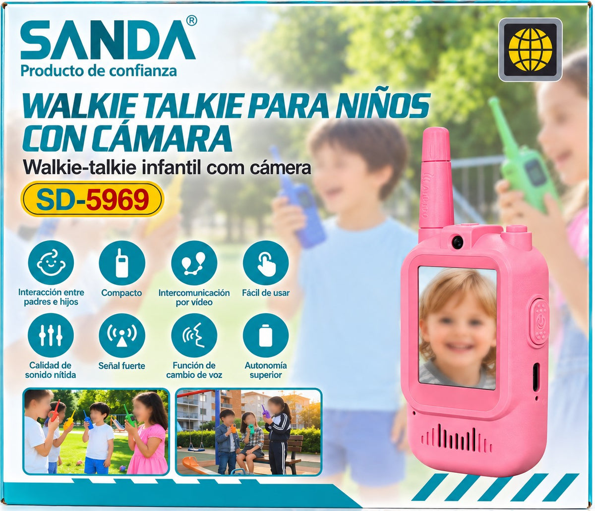 Walkie Talkie Infantil SANDA con Cámara | Pantalla 2” | Videocomunicación | Recargable USB-C