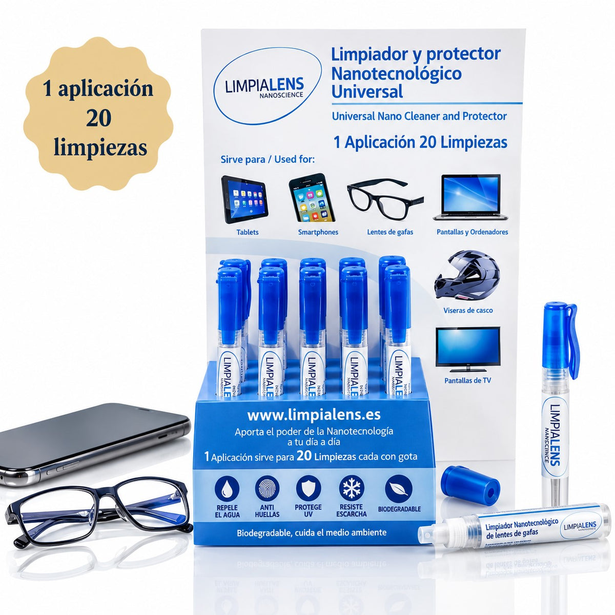 Limpia Lens | Limpiador Nanotecnológico para Cristal, Gafas y Pantallas | Pack 3 × 7 ml