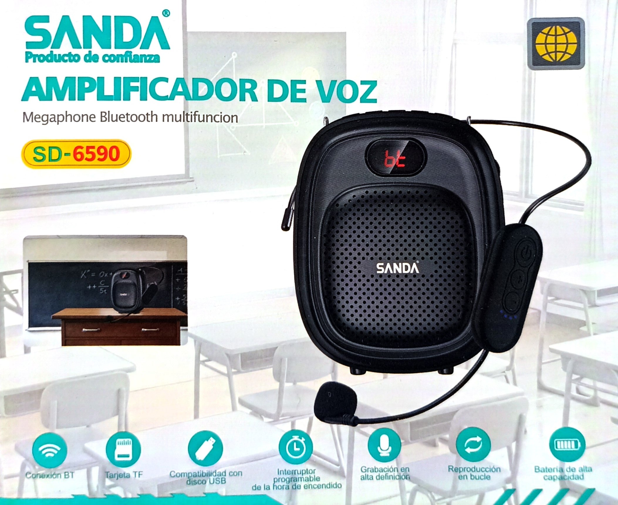 Amplificador de Voz Bluetooth con Micrófono, USB, Tarjeta TF y Grabación