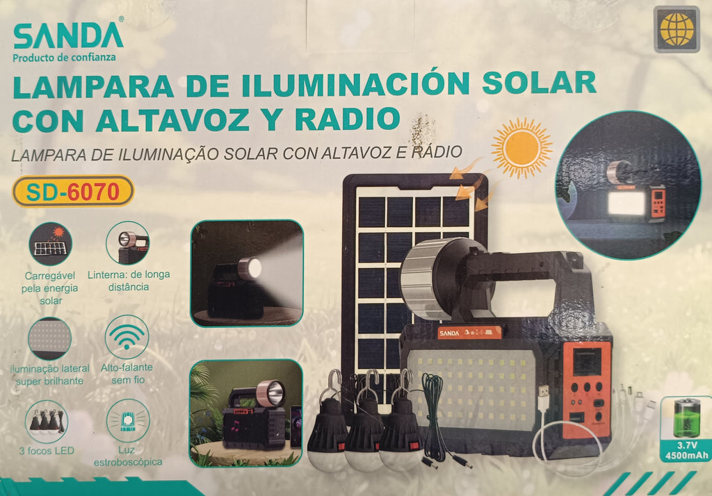 Lámpara Solar Multifunción emergencia con Altavoz y Radio | Ideal para Apagones