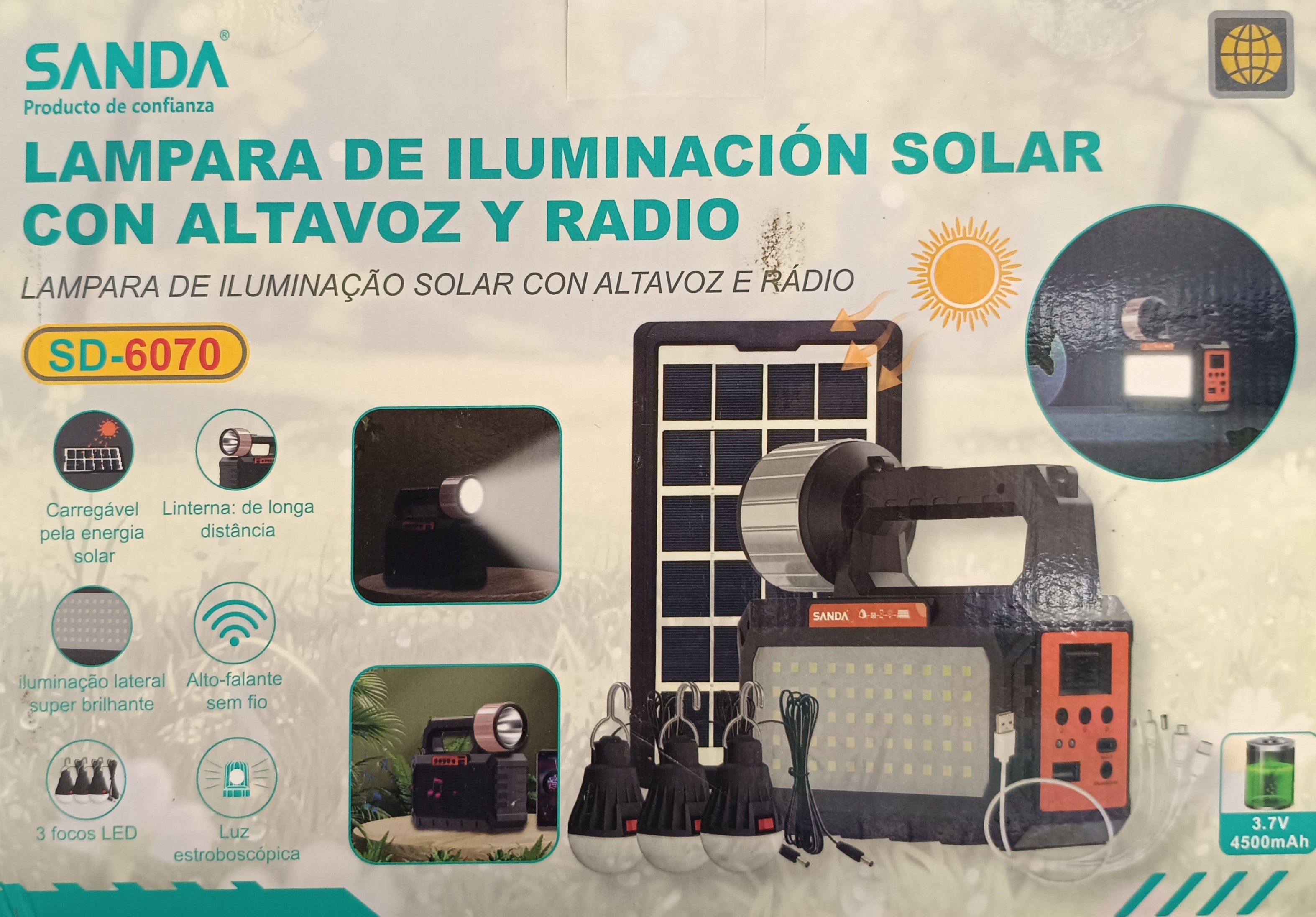 Kit Solar Emergencia Camping – Bombillas + Linterna + USB + Radio