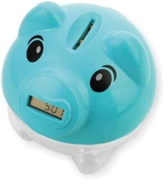 Hucha electrónica forma cerdito, cuenta las monedas, pantalla LCD