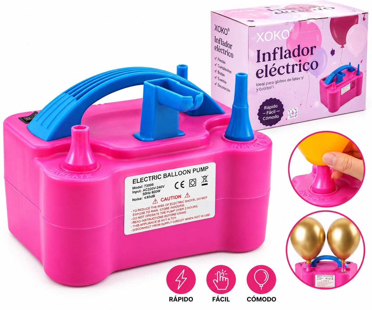 Inflador Eléctrico de Globos XOKO 600W | Doble Boquilla | Fiestas y Eventos