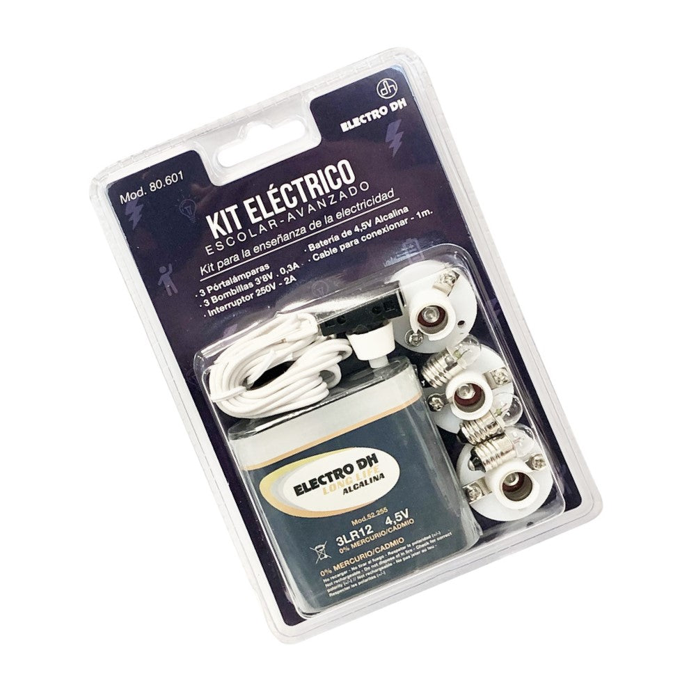 Kit electrico escolar avanzado, 3 portalamparas, didactico