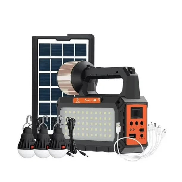 Kit Solar Emergencia Camping – Bombillas + Linterna + USB + Radio