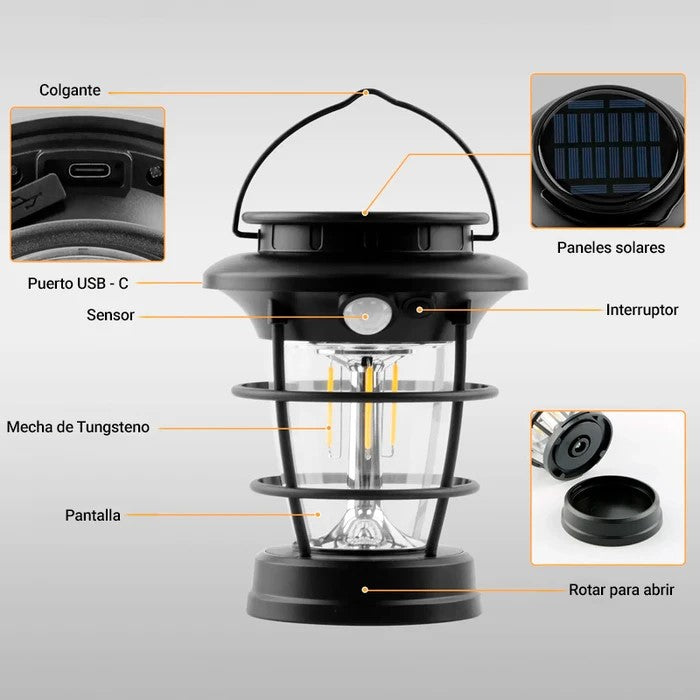 Lampara Solar camping, con sensor movimiento