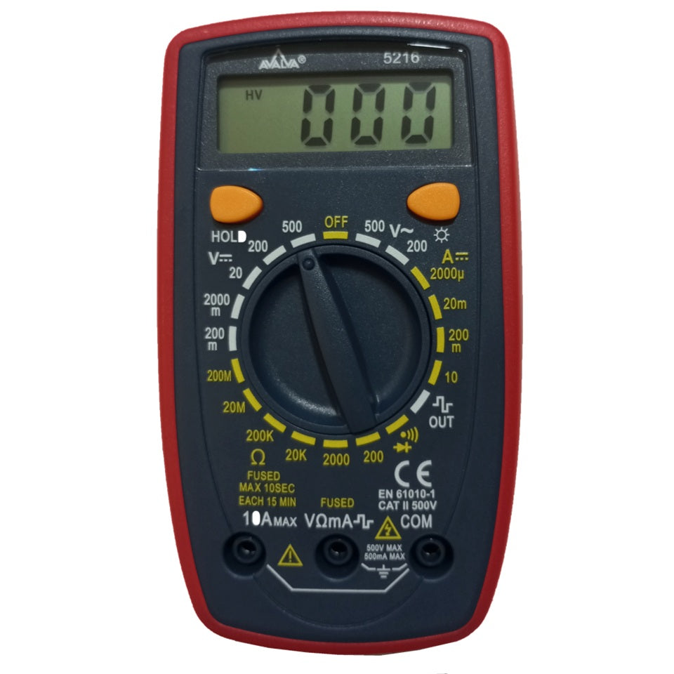Multímetro digital CAT II 10A 500V máx. Incluye batería y puntas de prueba