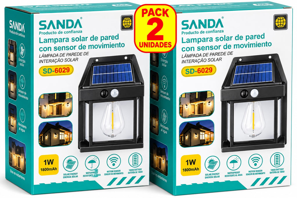 Lámpara Solar de Pared con Sensor de Movimiento, Pack 2 Unidades| 600 lm | 4000K | 1800 mAh
