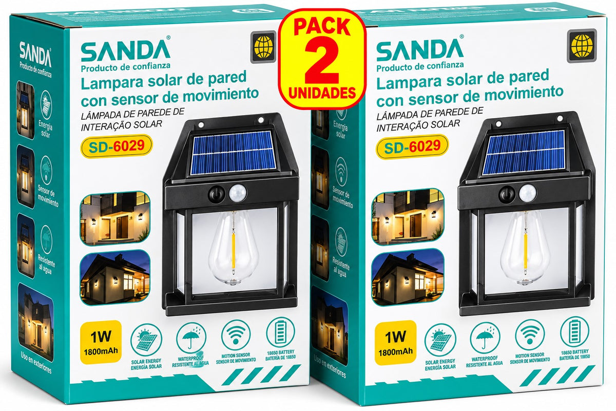Lámpara Solar de Pared con Sensor de Movimiento, Pack 2 Unidades| 600 lm | 4000K | 1800 mAh