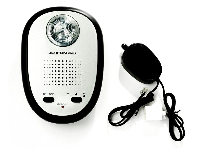 Timbre telefónico supletorio inalámbrico con avisos de luz y sonido, funciona con linea fija