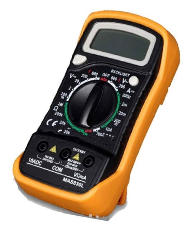 Multimetro, pantalla LCD, voltaje AC-DC, Amperios, valor resistencias