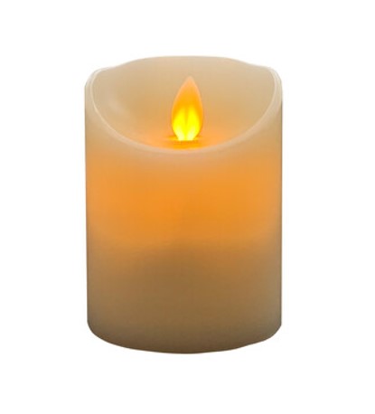 Vela LED cera decorativa 10 cm, marfil, recubrimiento de cera, funciona con pilas