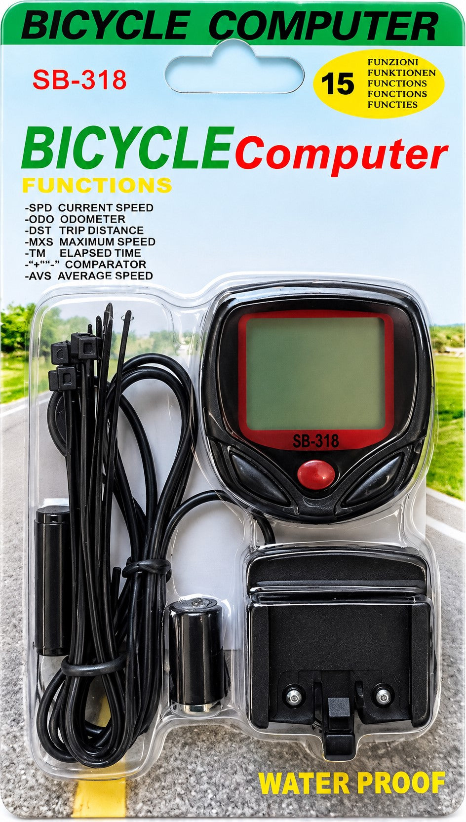 Cuentakilómetros Digital Bicicleta SB-318 | 15 Funciones | Velocímetro LCD con Sensor y Cable