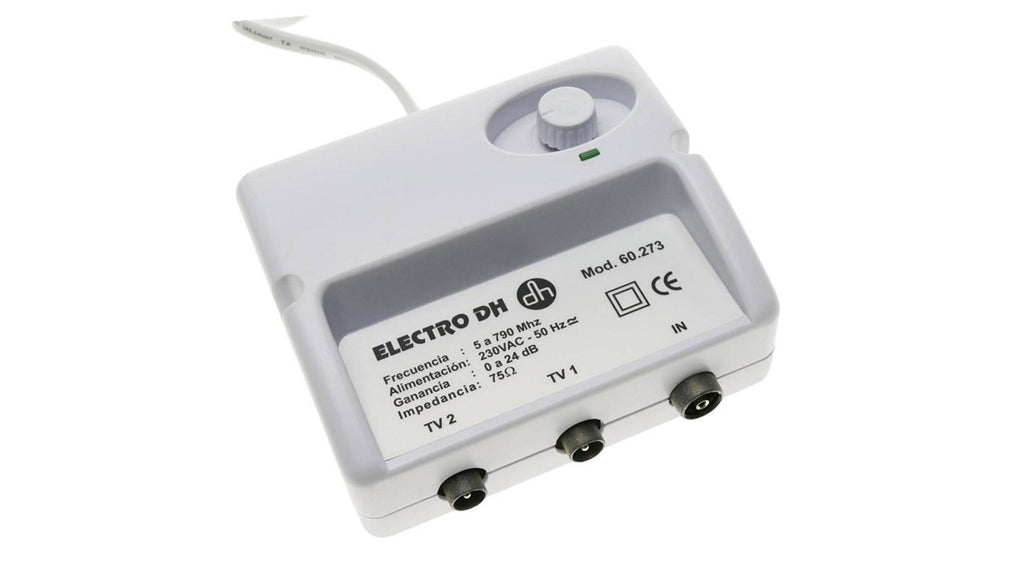 Amplificador Interior Antena TV-TDT | 2 Salidas TV | Ganancia Ajustable 24 dB